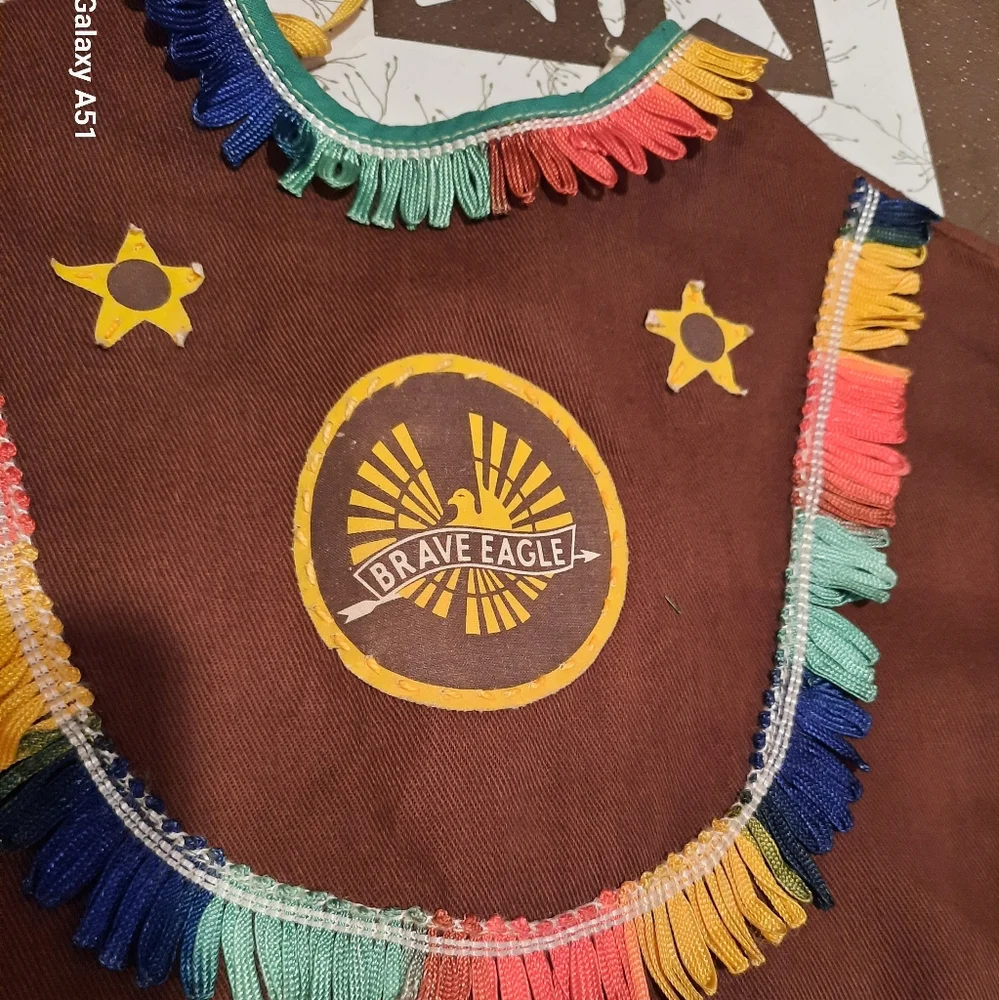 Vtg 50s child S Indian fringed shirt & headdress Cosplay